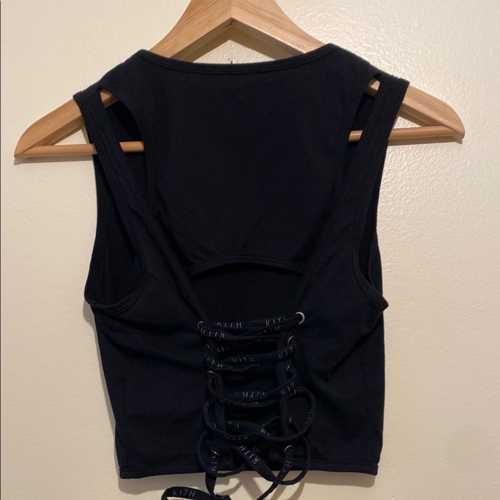 KITH Black Sleeveless Cotton Back-Tie Crop Top